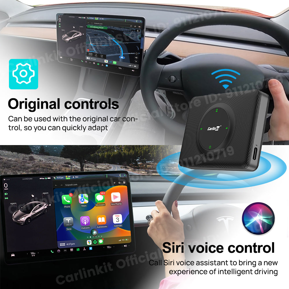 CarlinKit Wireless CarPlay Android auto Mini Box Adapter For Tesla Model 3/X/Y/S CarPlay Wireless Activator Navigation Spotify Siri iOS16 New