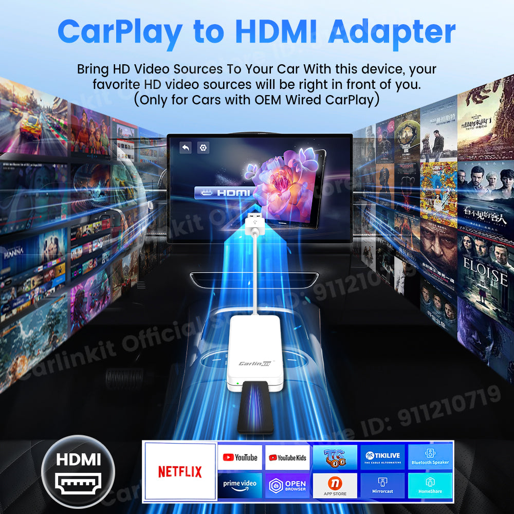 Carlinkit New Smart USB HDMI Adapter-Car 4K HD Output Video Dongle Support TV Streaming Stick Entertainment Watch Movies, Shows, and Live TV in 1080p, 60pfs, Game Consoles, Laptops
