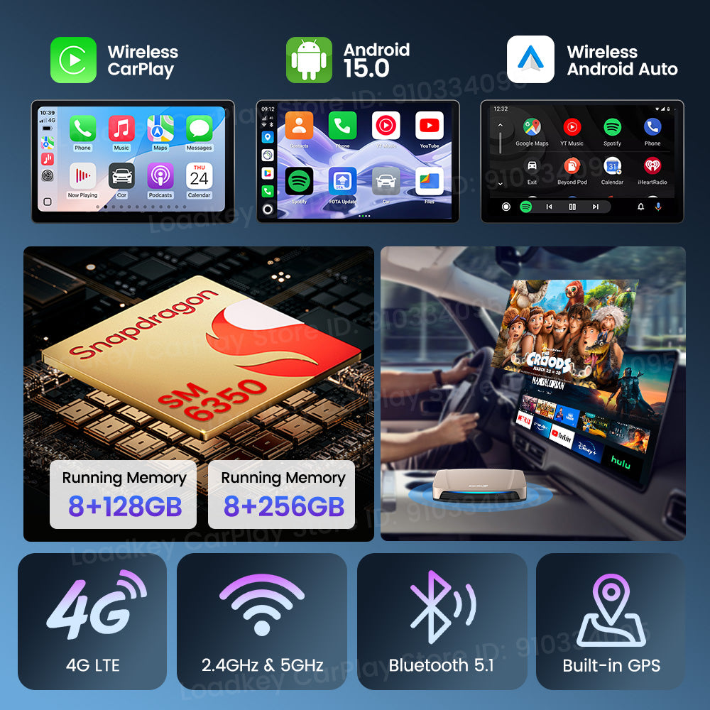 Carlinkit Android 15 AI Box Ultra 8+256G Wireless Carplay Car Streaming Box Android Auto Wireless Adapter Qualcomm SM6350 Support Youtube/Netflix