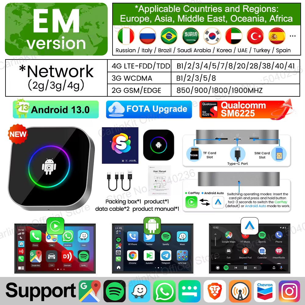 CarlinKit 2025 New R2 Smart Streaming Box Android 13 CarPlay Ai TV Box For Netflix YouTube SM6225 Wireless Android Auto &CarPlay