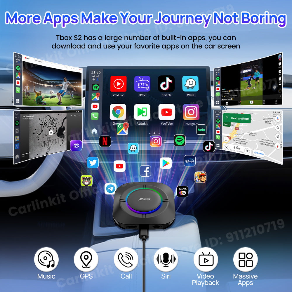 2024 Carlinkit Ai Box S2C LED Android Wireless Carplay adapter Android 13 Qualcomm 6115 8-cores 64G Smart Tv Box For Netflix IPTV