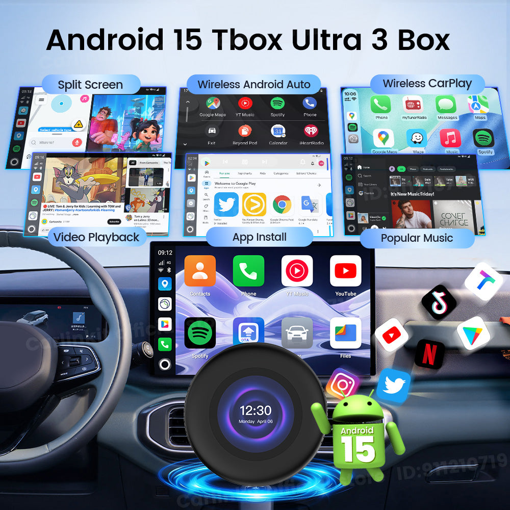 Carlinkit 5G LTE Tbox Ultra 3 Android Tv Box Android 15 Wireless Carplay Adapter QCM6350 Smart Car Ai Box Carplay For Netflix Youtube