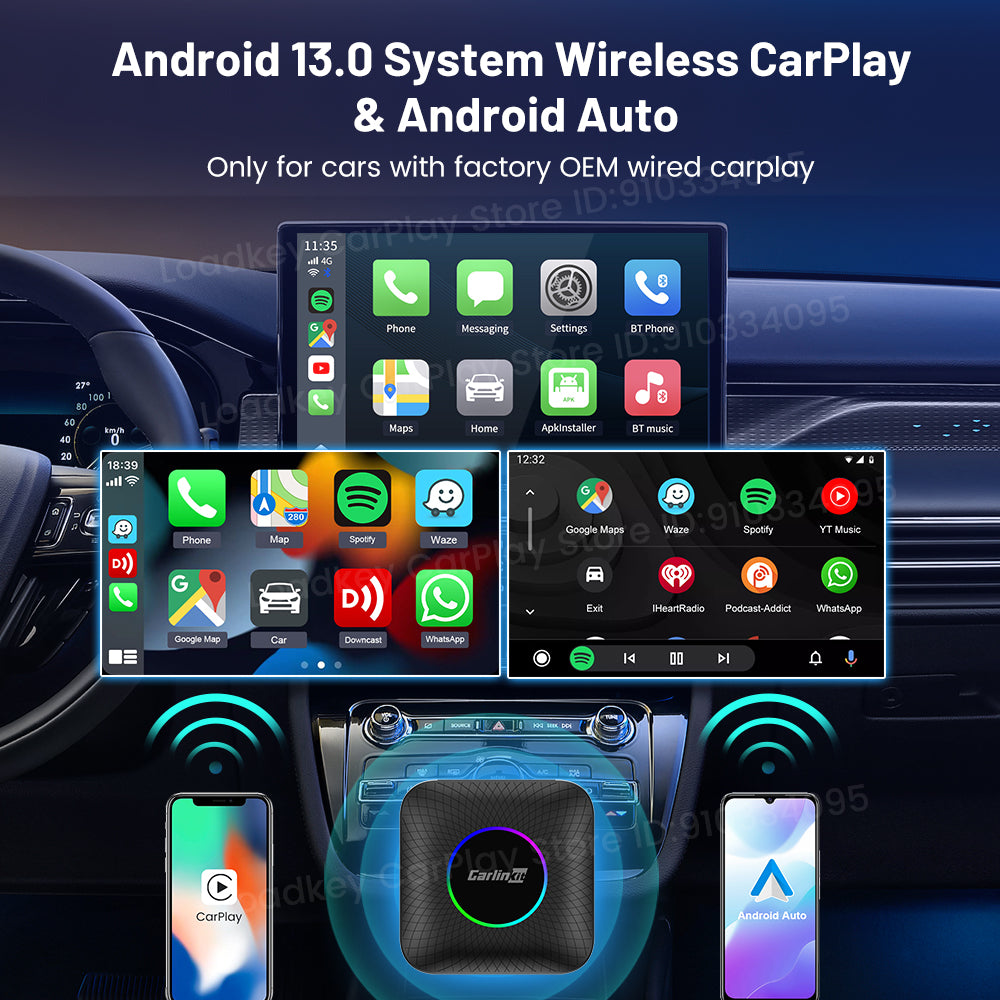 2023 Carlinkit Android 13 Car TV Box LED Android Auto CarPlay Wireless Adapter SM6225 8-Core IPTV Netfilx Play Video CarPlay Ai Box