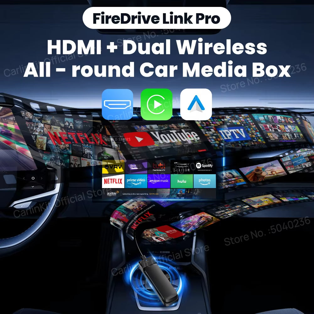 CarlinKit FireDrive Link Pro For Fire TV Stick Support Wireless CarPlay Android Auto HDMI TV Streaming Box Car Entertainment Box