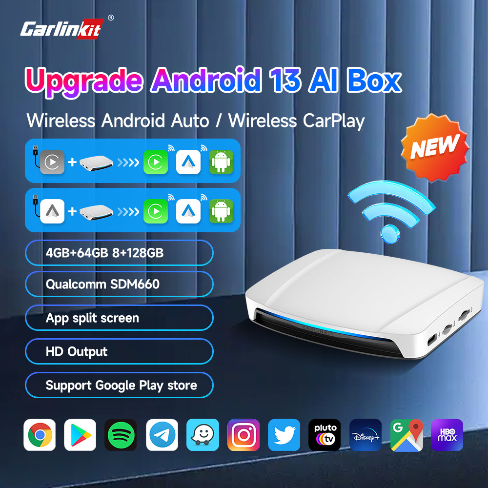 2025 New CarlinKit Android 13 CarPlay AI Box HDMI Wireless CarPlay Android Auto TV Video Box Qualcomm SDM660 8-Core Split Screen