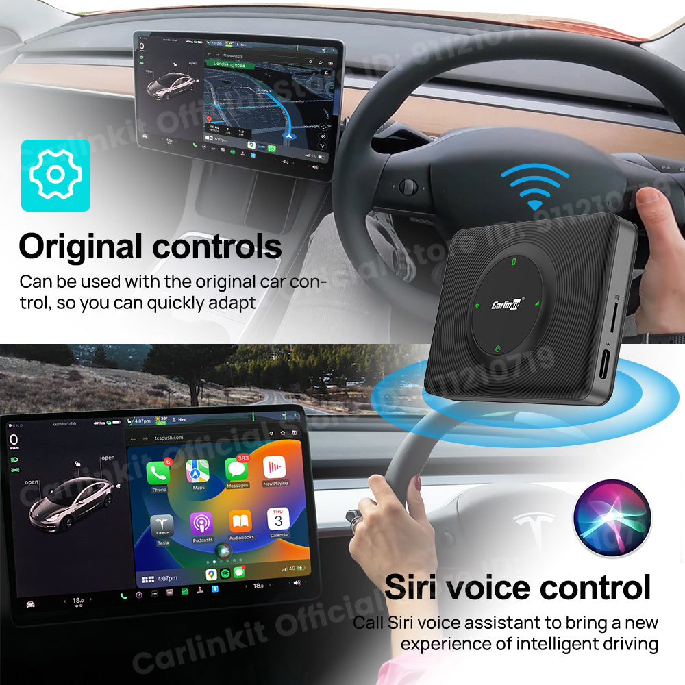 CarlinKit Wireless CarPlay Android Auto Mini Box Adattatore per Tesla Modello 3/X/Y/S CarPlay Attivatore Wireless Navigazione Spotify Siri iOS16 Nuovo