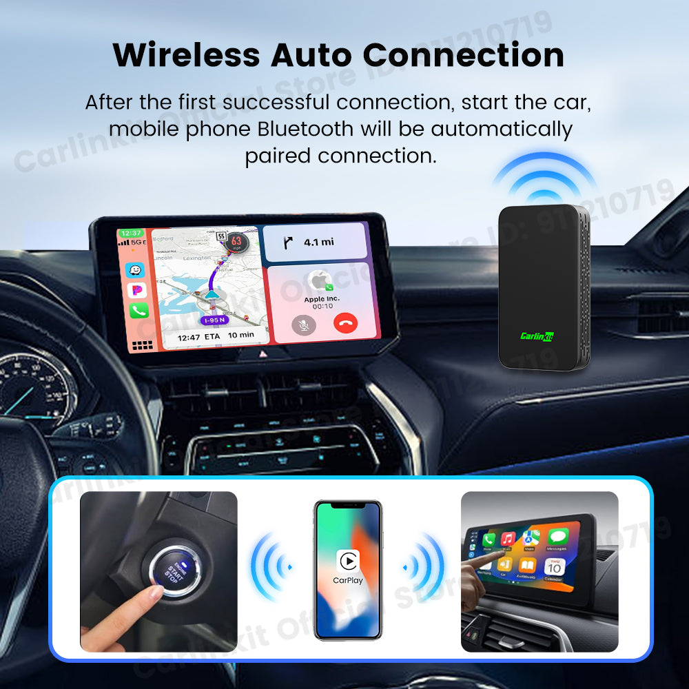 Carlinkit 5.0 2Air Wireless CarPlay Android Auto Wireless Box Two-Dual Adapter 2-Channel Work Waze Spotify 5.8Ghz WiFi BT Siri GPS Auto