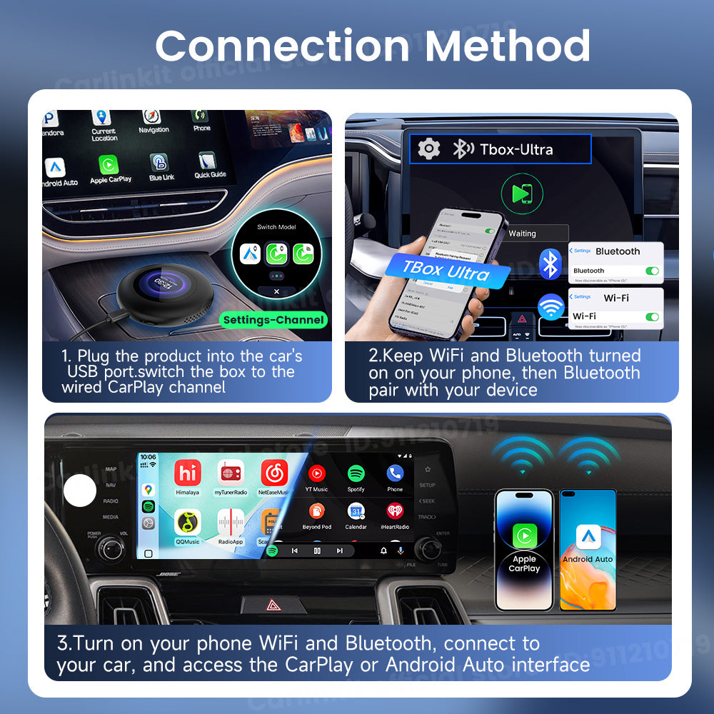 Carlinkit 5G LTE Tbox Ultra 3 Android Tv Box Android 15 Wireless Carplay Adapter QCM6350 Smart Car Ai Box Carplay For Netflix Youtube