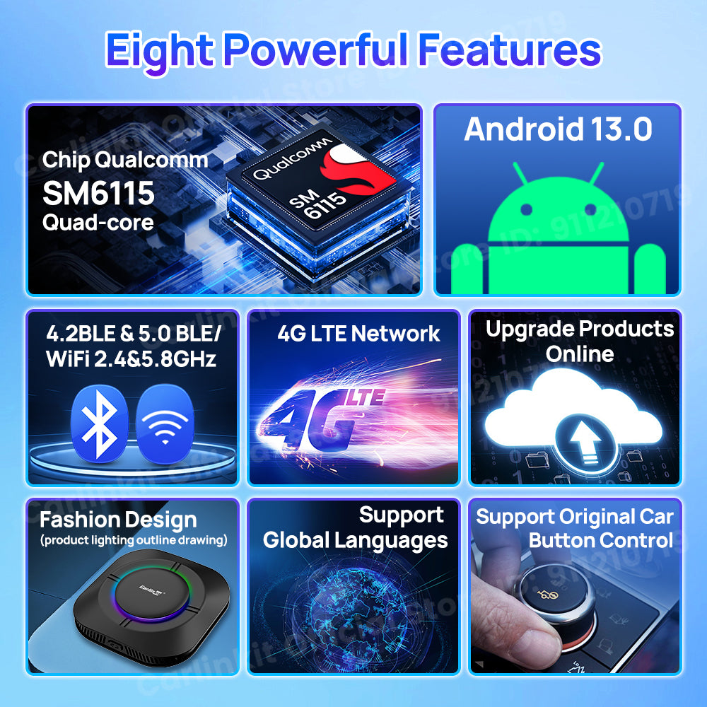 2024 Carlinkit Ai Box S2C LED Android Wireless Carplay adapter Android 13 Qualcomm 6115 8-cores 64G Smart Tv Box For Netflix IPTV