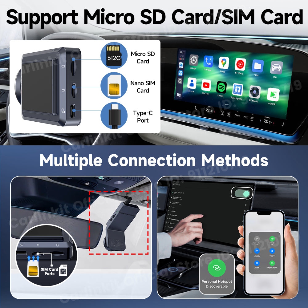 CarlinKit QCM 6125 Android 12 sans fil Carplay Al Box Android Auto HD Dash Cam 1080P 4G + 64G YouTube Netflix Google Play Mini TV Box