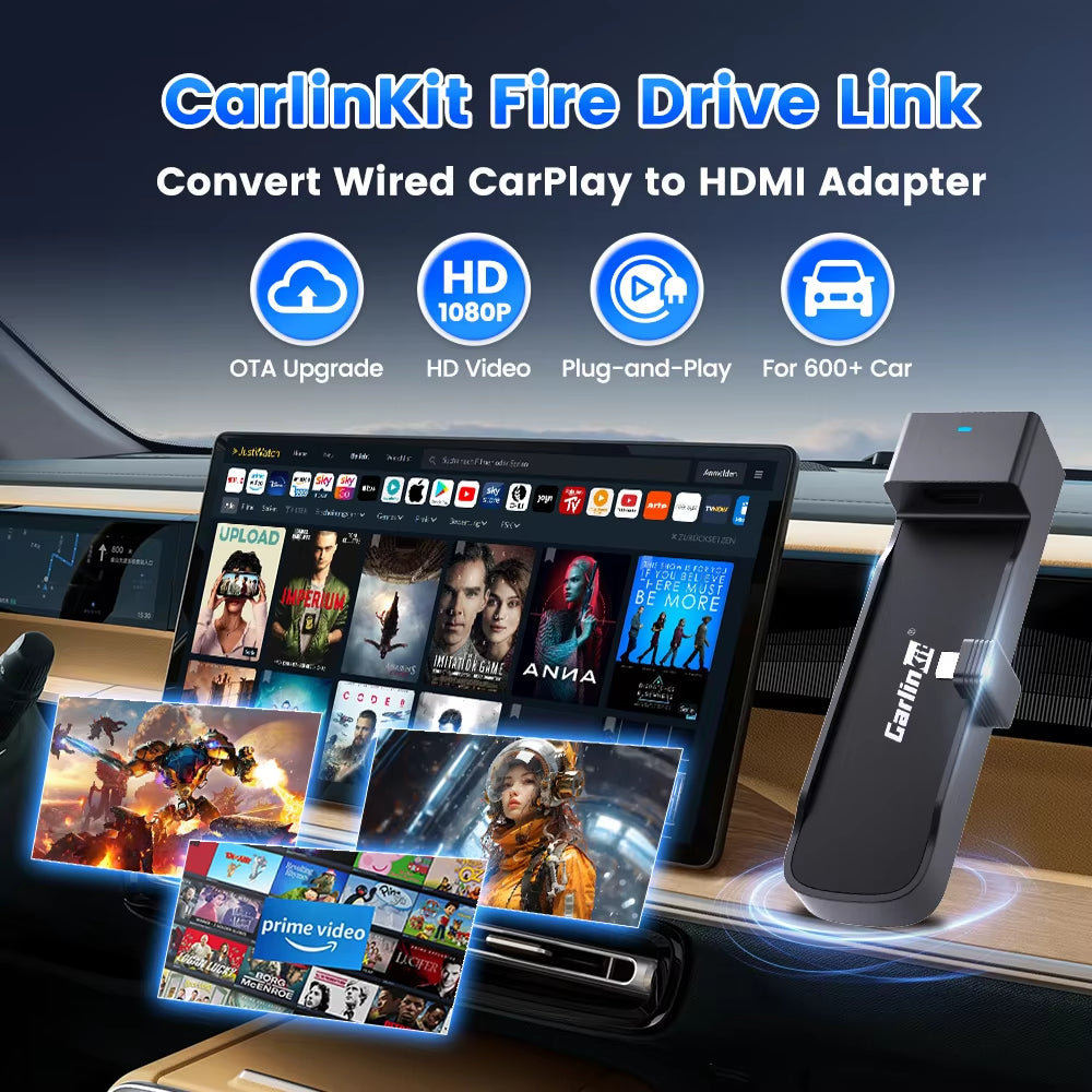 Carlinkit Support Fire TV Stick Specifically designed for Amazon Fire TV Stick Enjoy Streaming in Your Car Wired CarPlay to HDMI