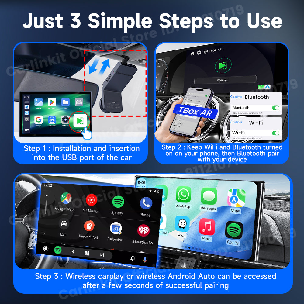 CarlinKit QCM 6125 Android 12 sans fil Carplay Al Box Android Auto HD Dash Cam 1080P 4G + 64G YouTube Netflix Google Play Mini TV Box