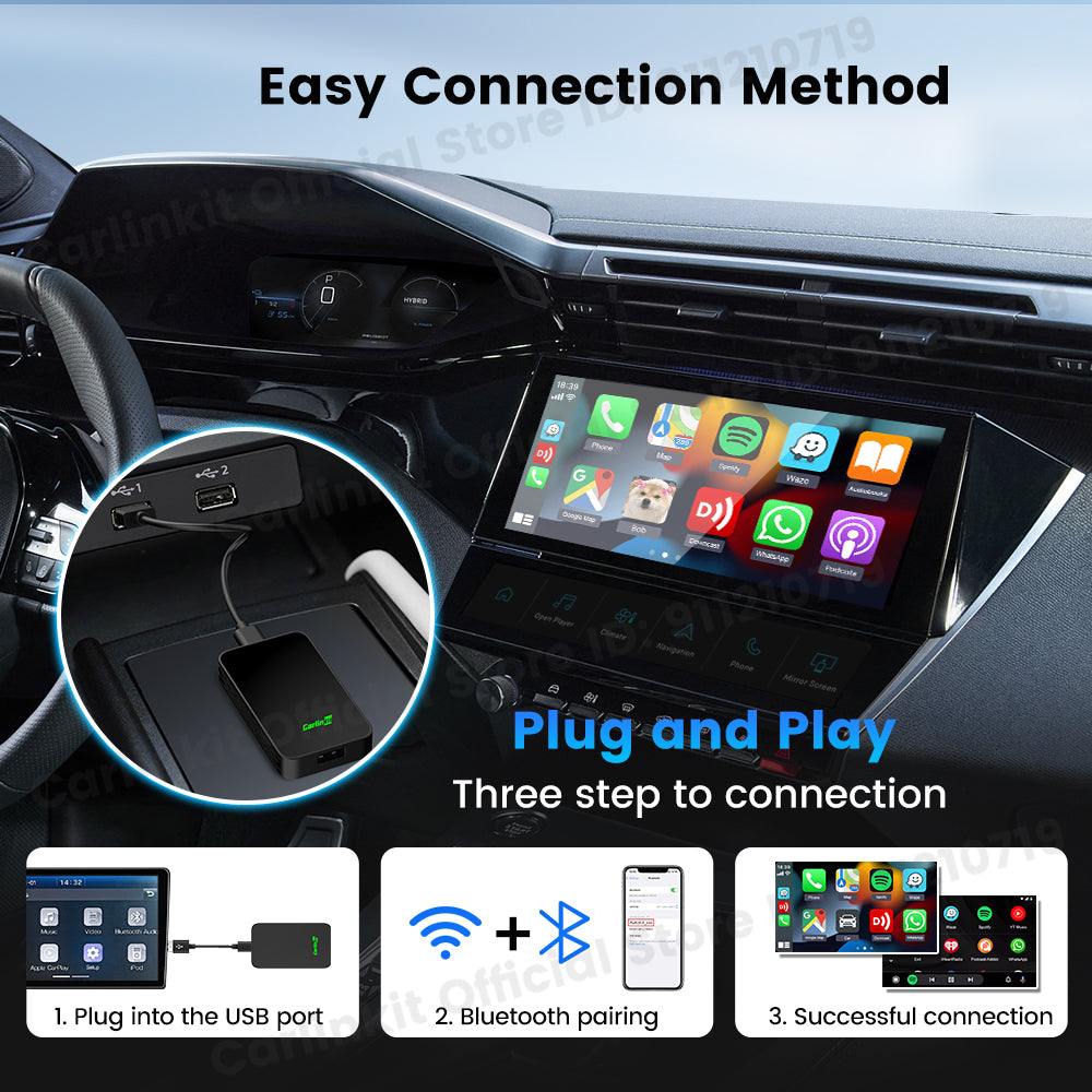 Carlinkit 5.0 2Air Wireless CarPlay Android Auto Wireless Box Two-Dual Adapter 2-Channel Work Waze Spotify 5.8Ghz WiFi BT Siri GPS Auto