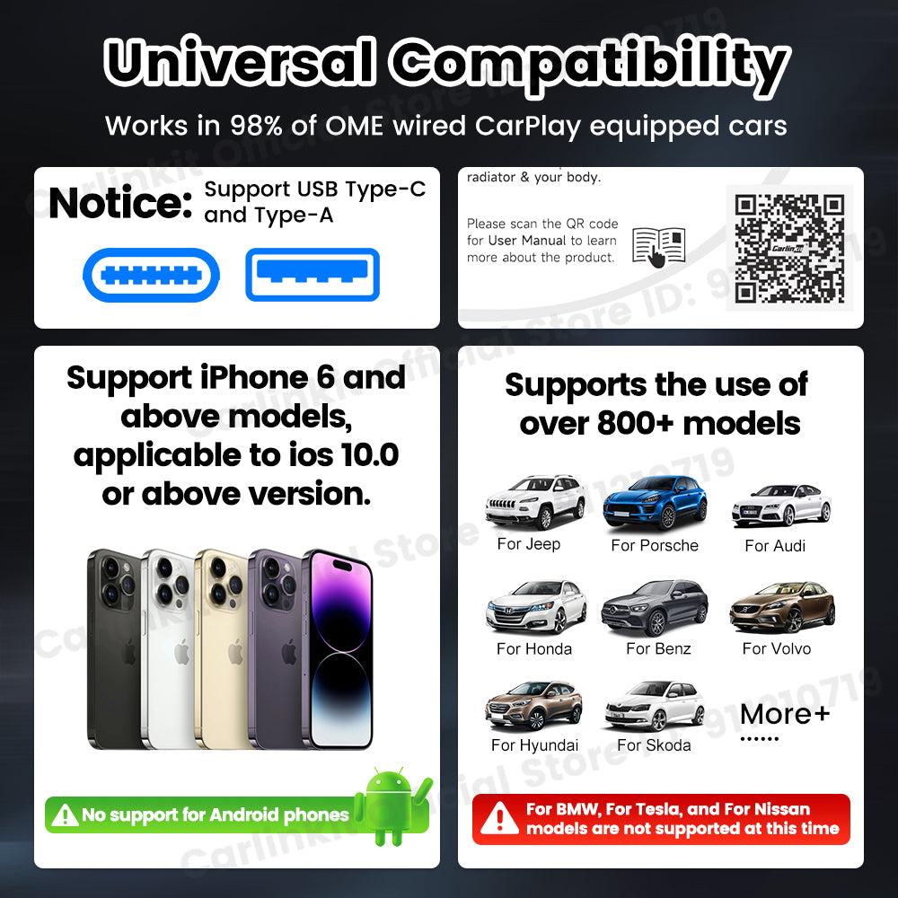 CarlinKit MINI SE Wireless CarPlay Adapter for iPhone Convert Wired to Wireless CarPlay Plug &Play Easy Setup Stable Fast Connect