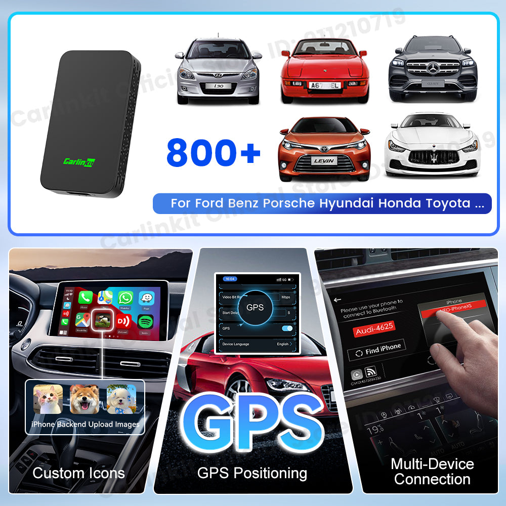 Carlinkit 5.0 2Air Wireless CarPlay Android Auto Wireless Box Two-Dual Adapter 2-Channel Work Waze Spotify 5.8Ghz WiFi BT Siri GPS Auto