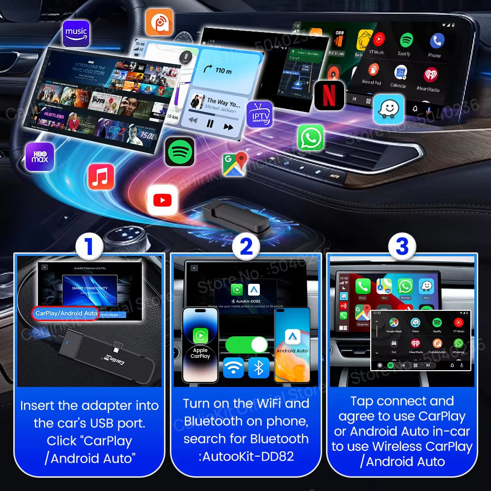 CarlinKit FireDrive Link Pro For Fire TV Stick Support Wireless CarPlay Android Auto HDMI TV Streaming Box Car Entertainment Box