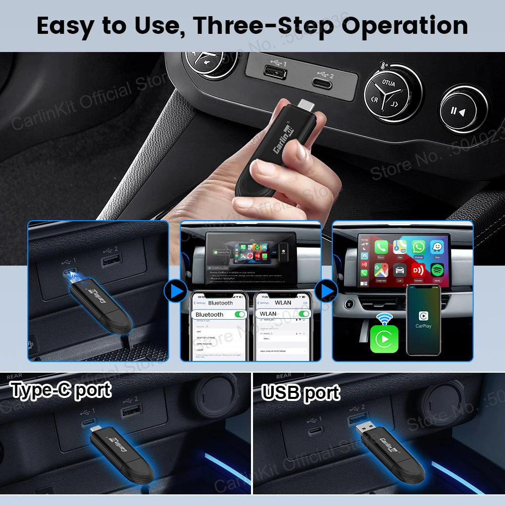 CarlinKit MINI SE Wireless CarPlay Adapter for iPhone Convert Wired to Wireless CarPlay Plug &Play Easy Setup Stable Fast Connect