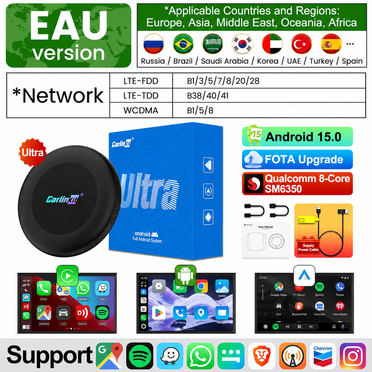 Carlinkit Ultra 2 Android 15 CarPlay Ai Box Wireless Android Auto Video Adapter Support Youtube Netflix TF SIM Card 128GB WiFi 6