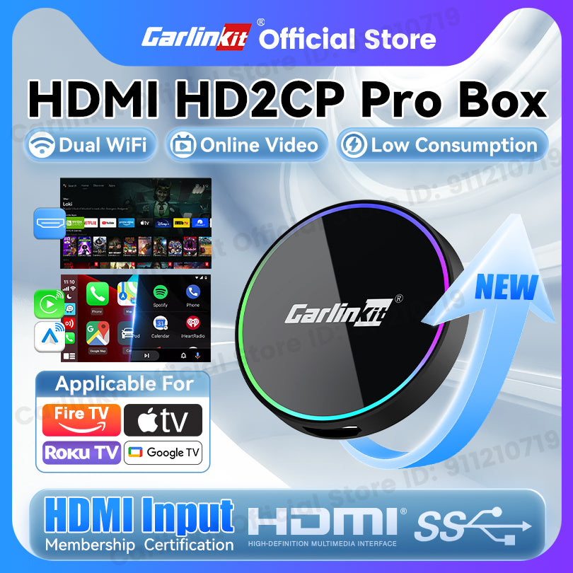 HD2CP Pro CarlinKit 3-In-1 Car Adapter Support HDMI Wireless CarPlay Wireless Android Auto HDMI Video Streaming Box Plug & Play