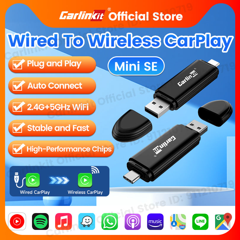 CarlinKit MINI SE Wireless CarPlay Adapter for iPhone Convert Wired to Wireless CarPlay Plug &Play Easy Setup Stable Fast Connect