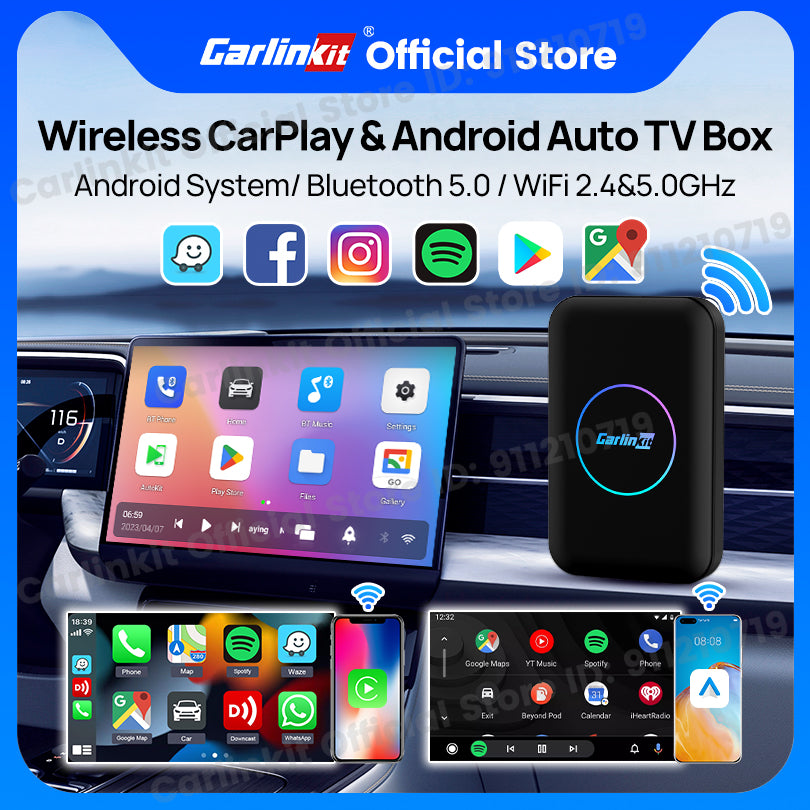 2024 Carlinkit LITE Wireless Android Auto & Car Play Ai Box Usb Watch Videos Online 32GB For Netflix Iptv 3 IN 1 Carplay Tv Box