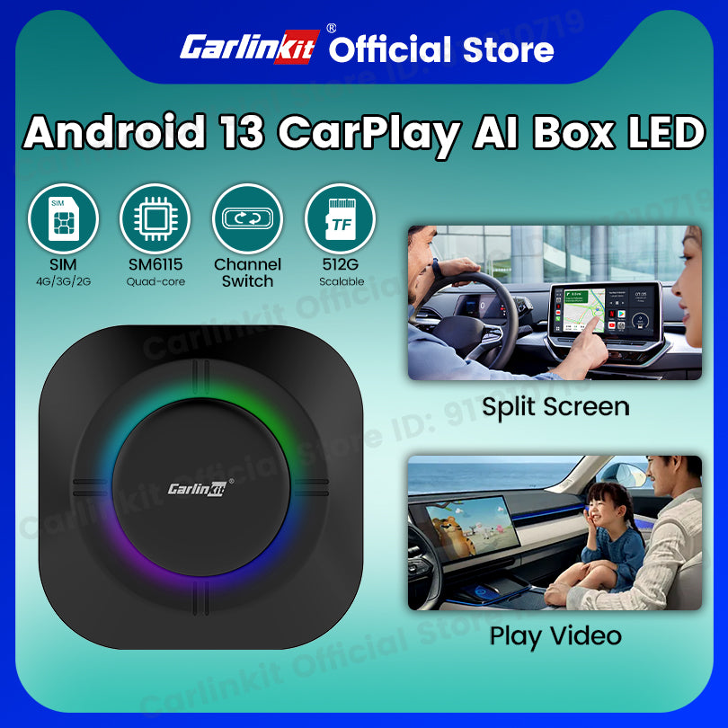 2024 Carlinkit Ai Box S2C LED Android Wireless Carplay adapter Android 13 Qualcomm 6115 8-cores 64G Smart Tv Box For Netflix IPTV