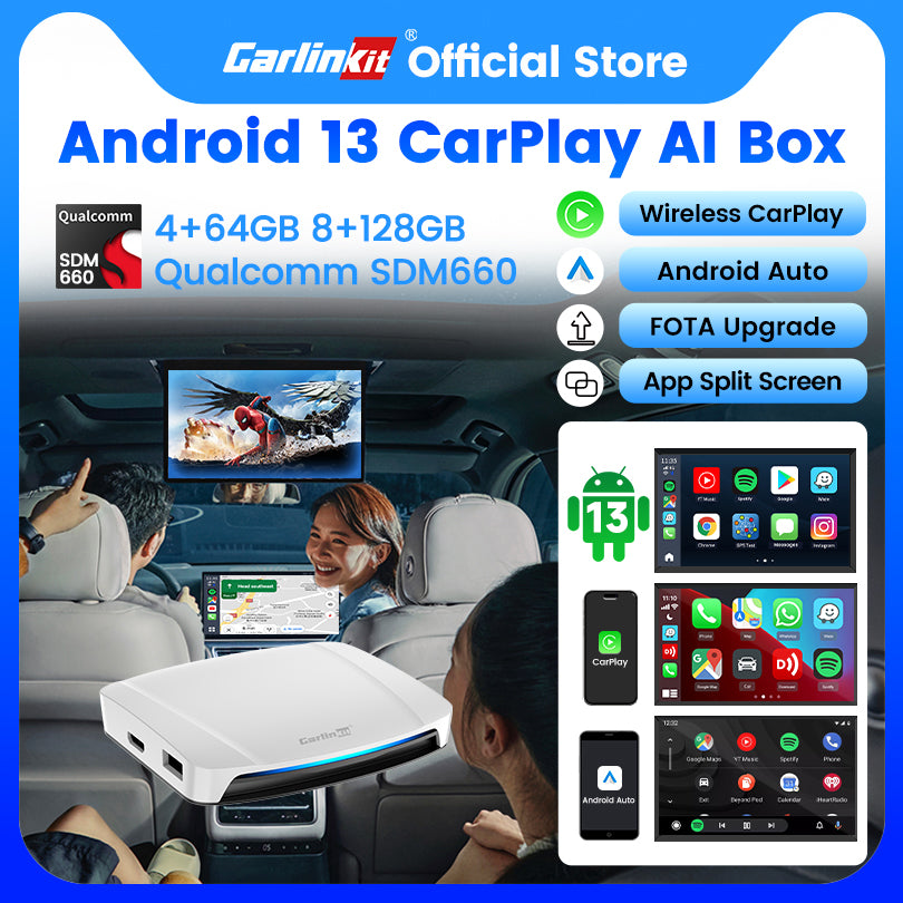 2025 New CarlinKit Android 13 CarPlay AI Box HDMI Wireless CarPlay Android Auto TV Video Box Qualcomm SDM660 8-Core Split Screen