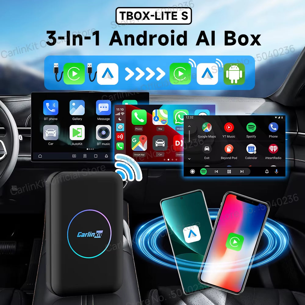 CarlinKit Android Ai Box Wireless Adatper Lite S Wireless Dongle CarPlay Android auto for IPTV Youtube Netfilx Spotify HD Output