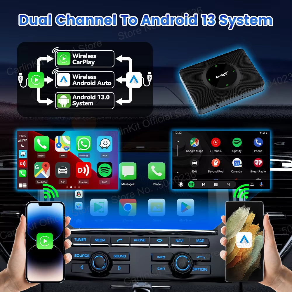 128GB Carlinkit Smart Tv Box Android 13 Wireless Carplay QCM 6125 Wireless Android Auto 8-Cores Play Video For Youtube Netflix