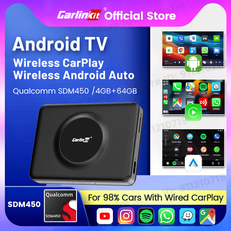 128GB Carlinkit Smart Tv Box Android 13 Wireless Carplay QCM 6125 Wireless Android Auto 8-Cores Play Video For Youtube Netflix