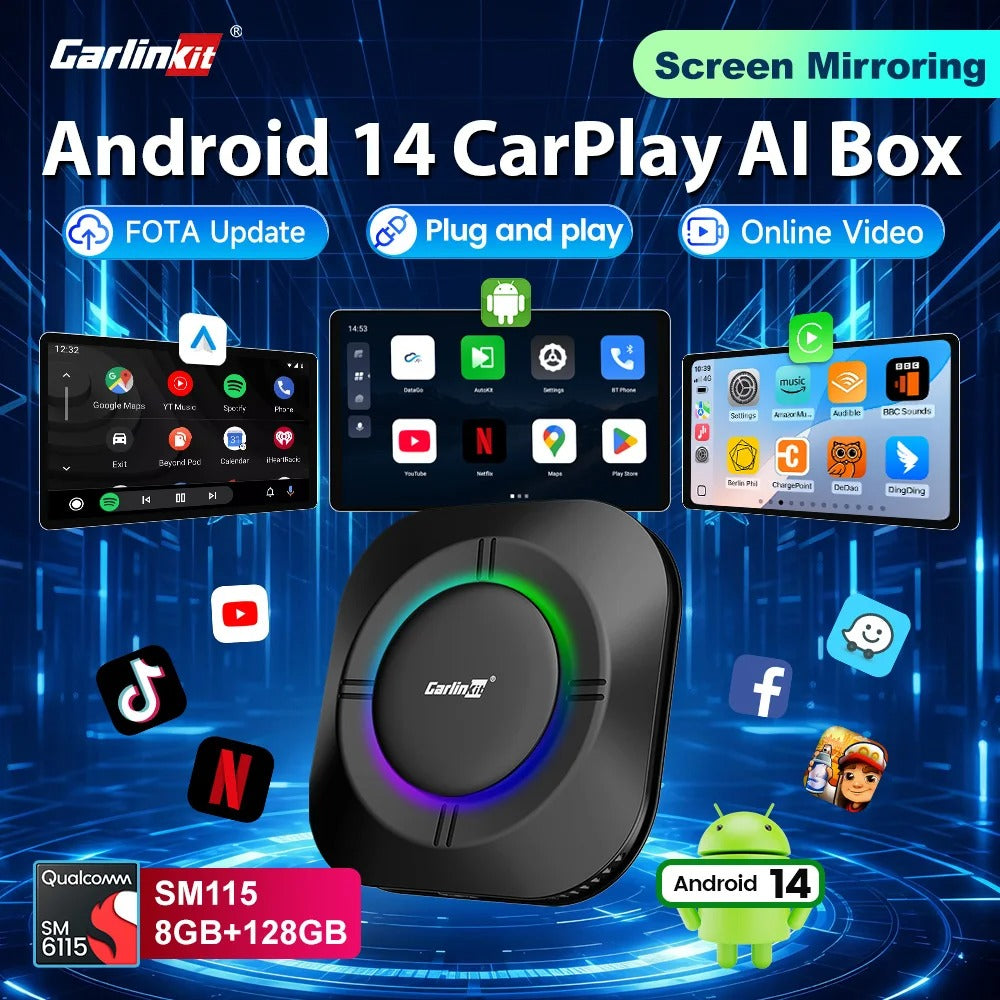 CarlinKit 4-In-1 Android 14 CarPlay AI Box Screen Mirroring Wireless Android Auto Adapter For Netflix IPTV GPS 4G LTE FOTA Update