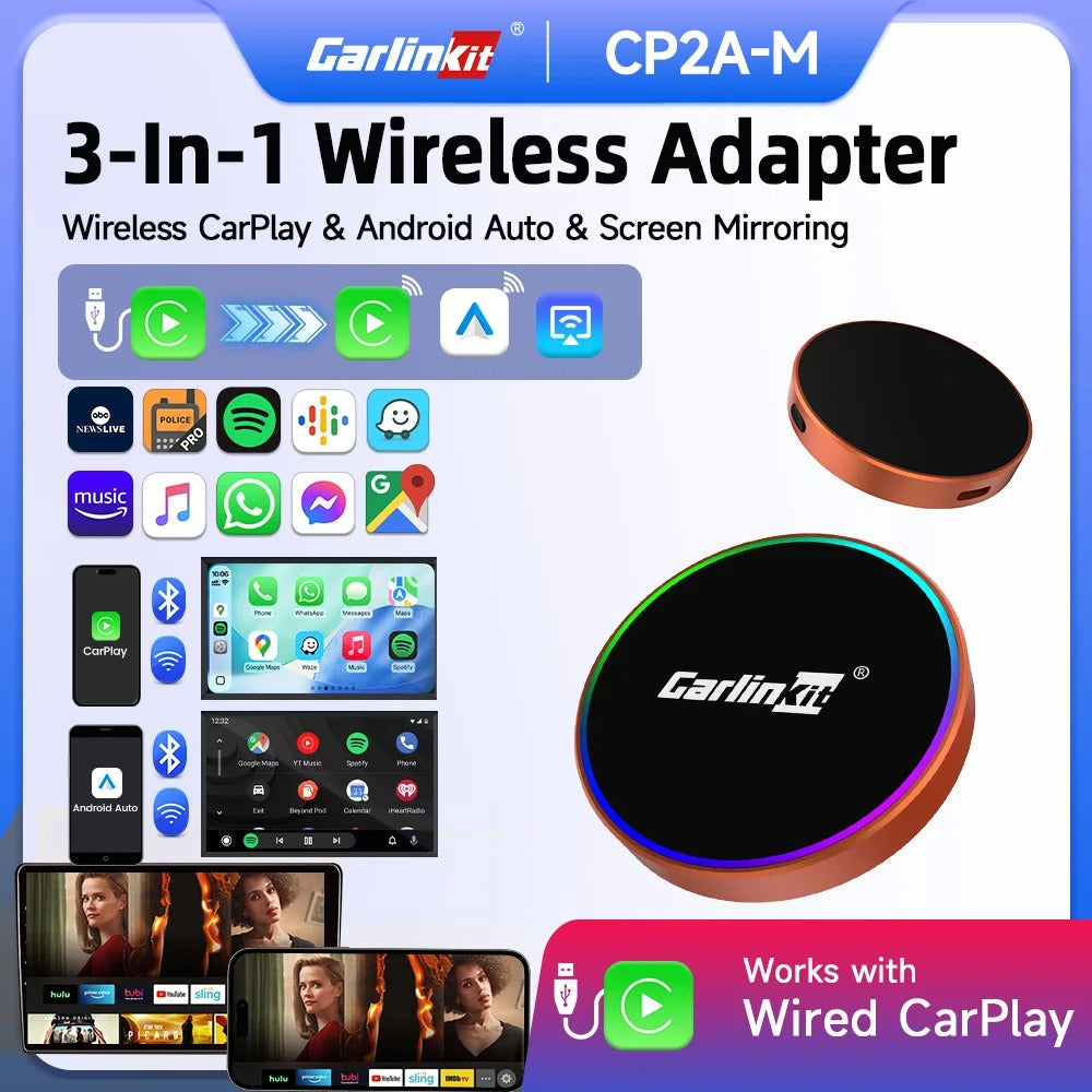 CarlinKit CP2A-M Wireless Screen Mirroring Android Auto CarPlay Adapter Online Upgrade WiFi 6 BLE5.4 Auto-Connect Smart AI Box