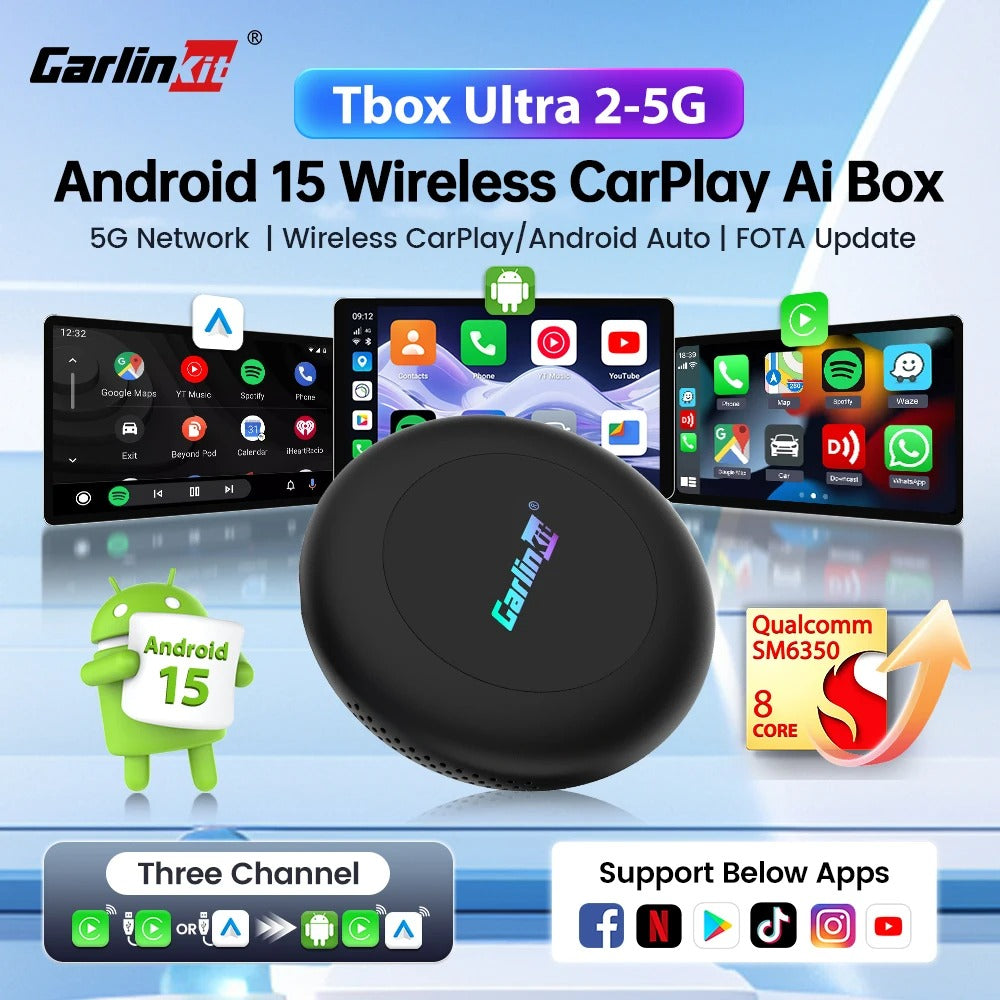 Carlinkit Ultra 2 Android 15 CarPlay Ai Box Wireless Android Auto Video Adapter Support Youtube Netflix TF SIM Card 128GB WiFi 6