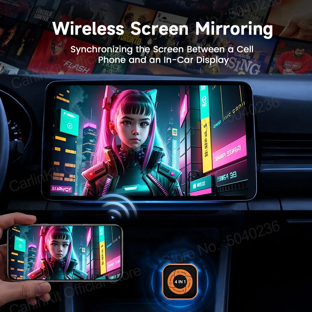 CarlinKit Mini Ultra 6 4-In-1 Wireless Screen Mirror Wireless CarPlay Android Auto Adapter Auto-Connect Mirror Phone Play Video