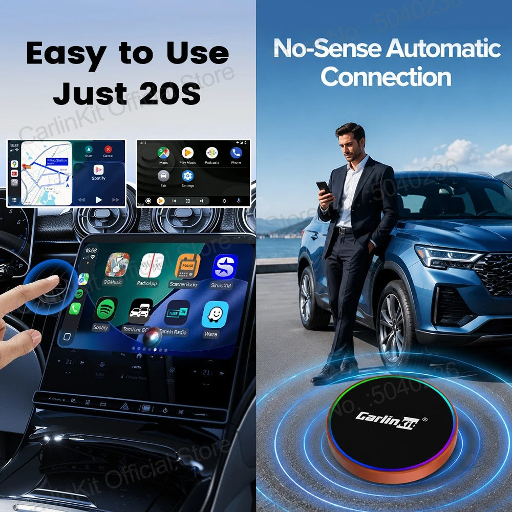 CarlinKit CP2A-M Wireless Screen Mirroring Android Auto CarPlay Adapter Online Upgrade WiFi 6 BLE5.4 Auto-Connect Smart AI Box