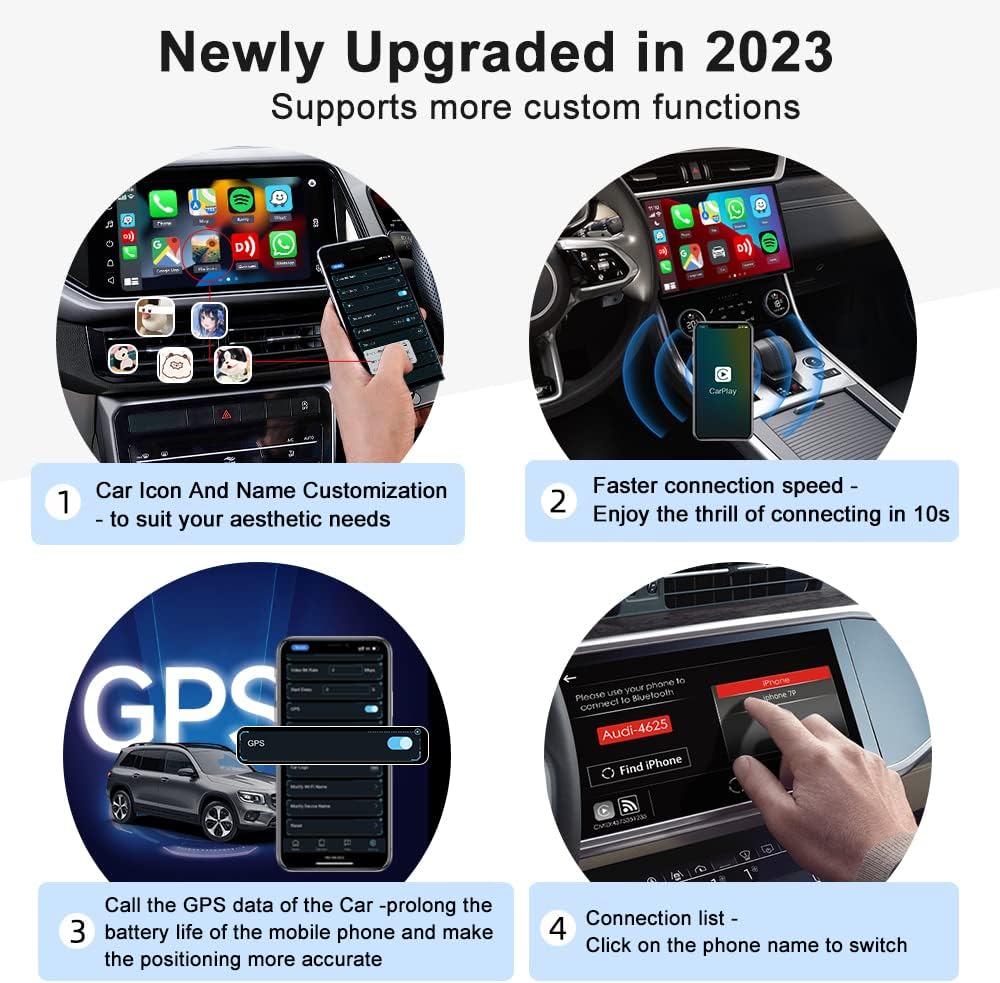 Carlinkit 3.0 Activateur de dongle sans fil Apple CarPlay pour Audi Benz Mazda Porsche Volkswagen Volvo Ford Citroën Honda Nissan Toyota Car MP4 MP5 Play Coque en fibre de carbone