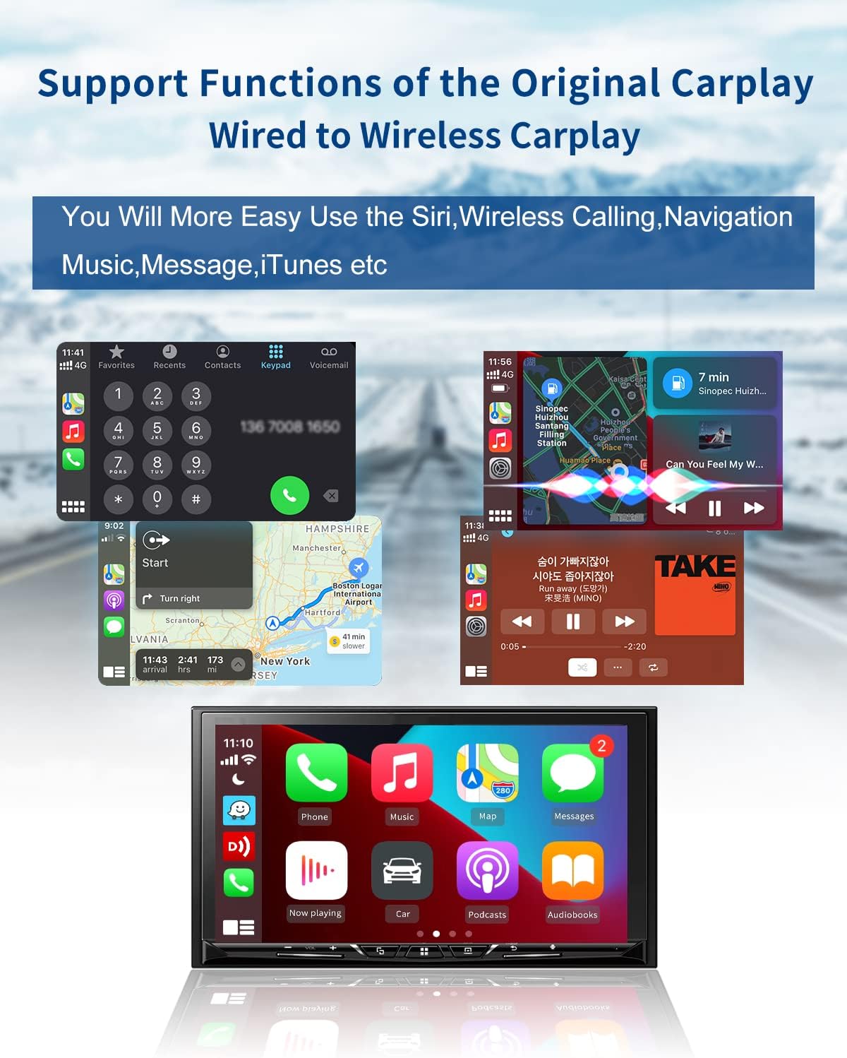 Carlinkit 3.0 MINI boîtier CarPlay sans fil Bluetooth Auto pour voiture d'origine filaire à CarPlay sans fil prend en charge 98% des modèles de voiture