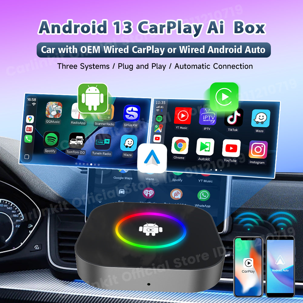 CarlinKit 2025 New R2 Smart Streaming Box Android 13 CarPlay Ai TV Box For Netflix YouTube SM6225 Wireless Android Auto &CarPlay