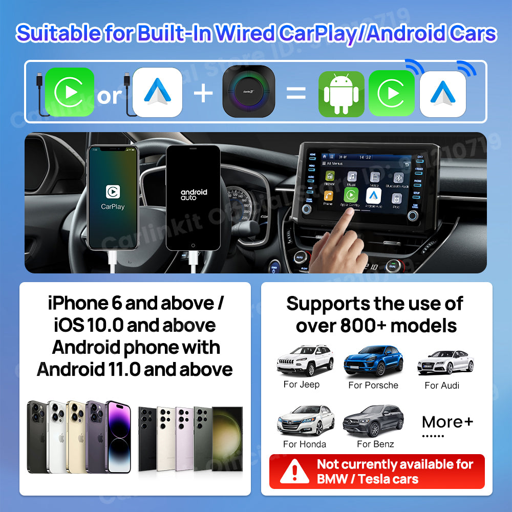 2024 Carlinkit Ai Box S2C LED Android Wireless Carplay adapter Android 13 Qualcomm 6115 8-cores 64G Smart Tv Box For Netflix IPTV