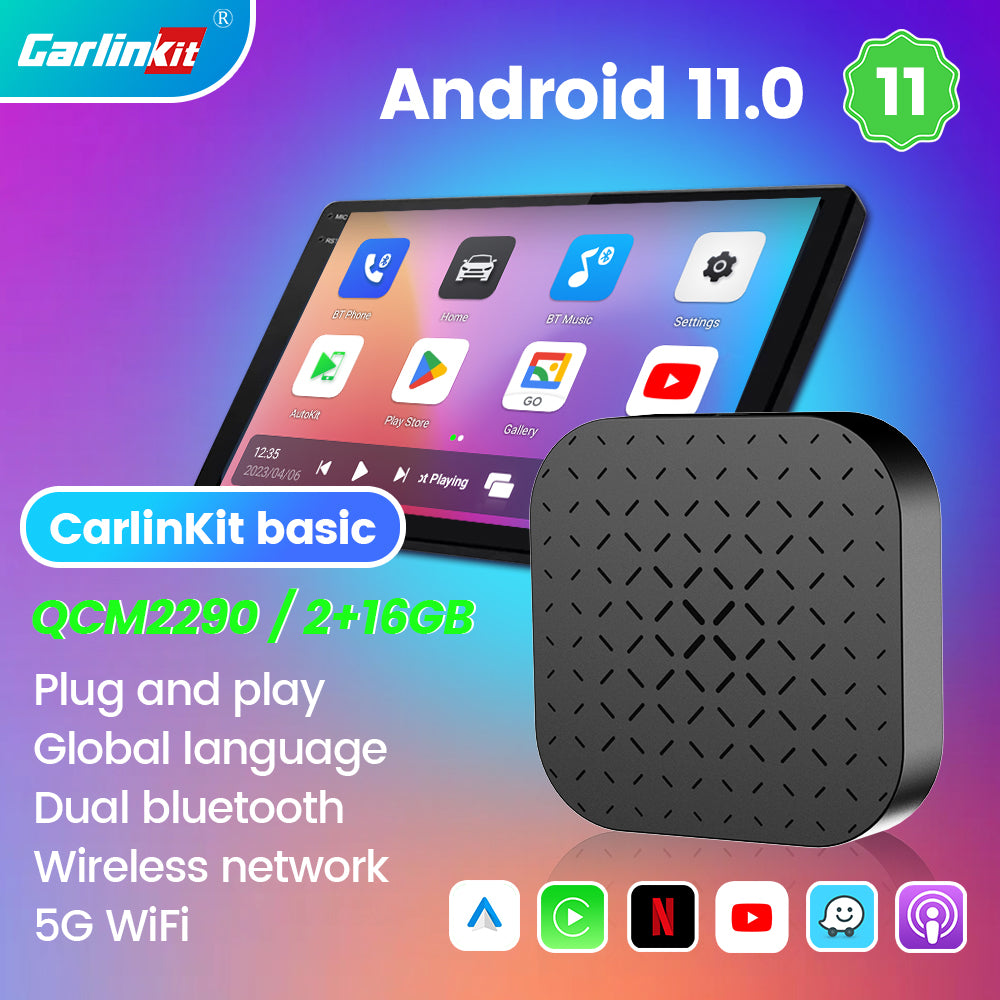 Android 11 Carlinkit Tbox Basic Netflix Ai Box sans fil Android Auto CarPlay QCM 2290 4 cœurs 2G + 16G pour YouTube IPTV 
