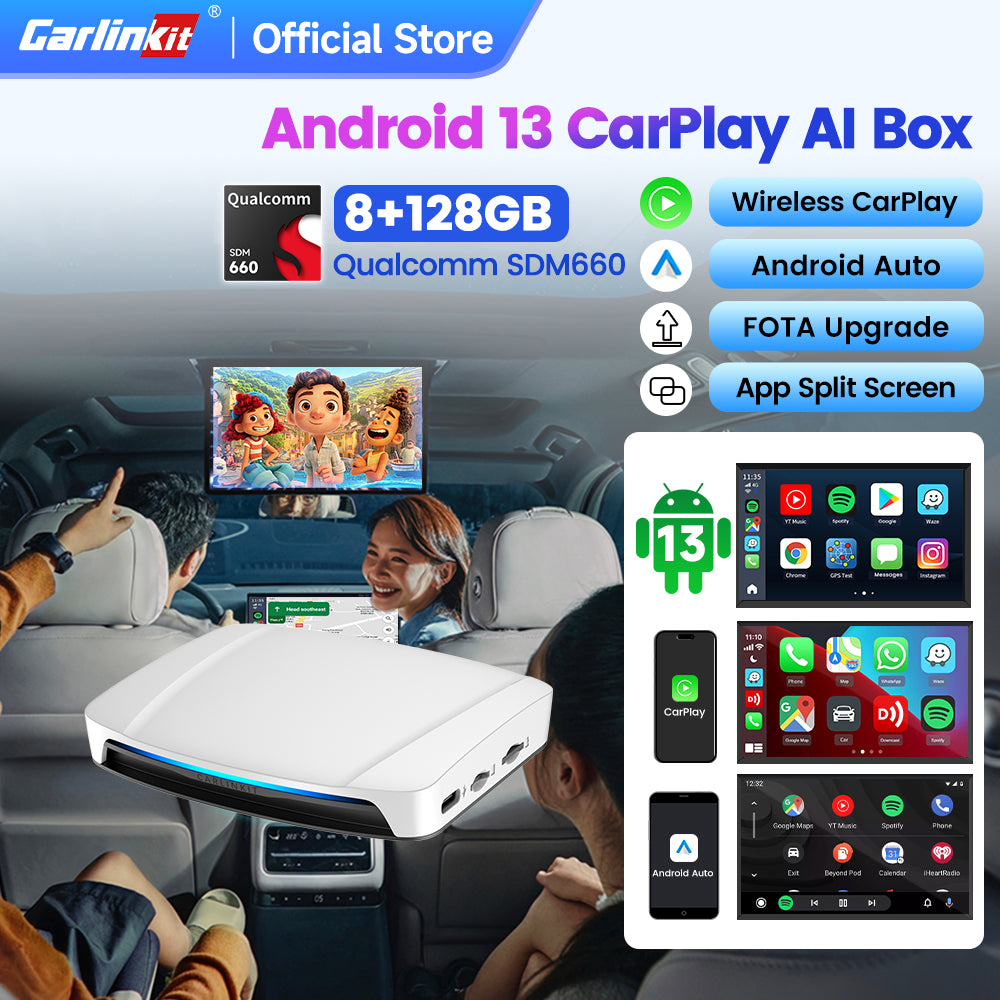 Carlinkit AI Box Android 13.0 Pour CarPlay – 4 Go RAM + 64 Go ROM – GPS Intégré, Qualcomm 8 Cœurs – Convertisseur CarPlay/Android Auto Sans Fil – Pour Voitures Avec CarPlay D’origine