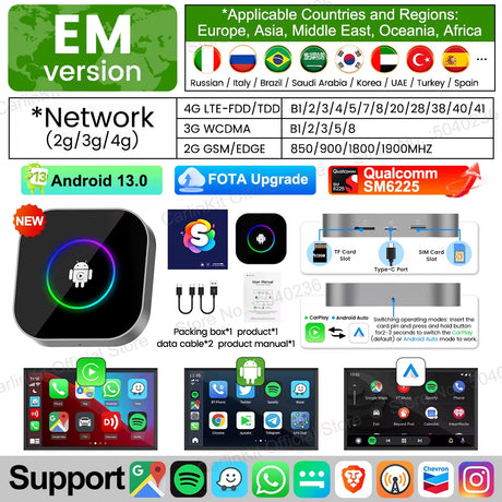 CarlinKit 2025 New R2 Smart Streaming Box Android 13 CarPlay Ai TV Box For Netflix YouTube SM6225 Wireless Android Auto &CarPlay