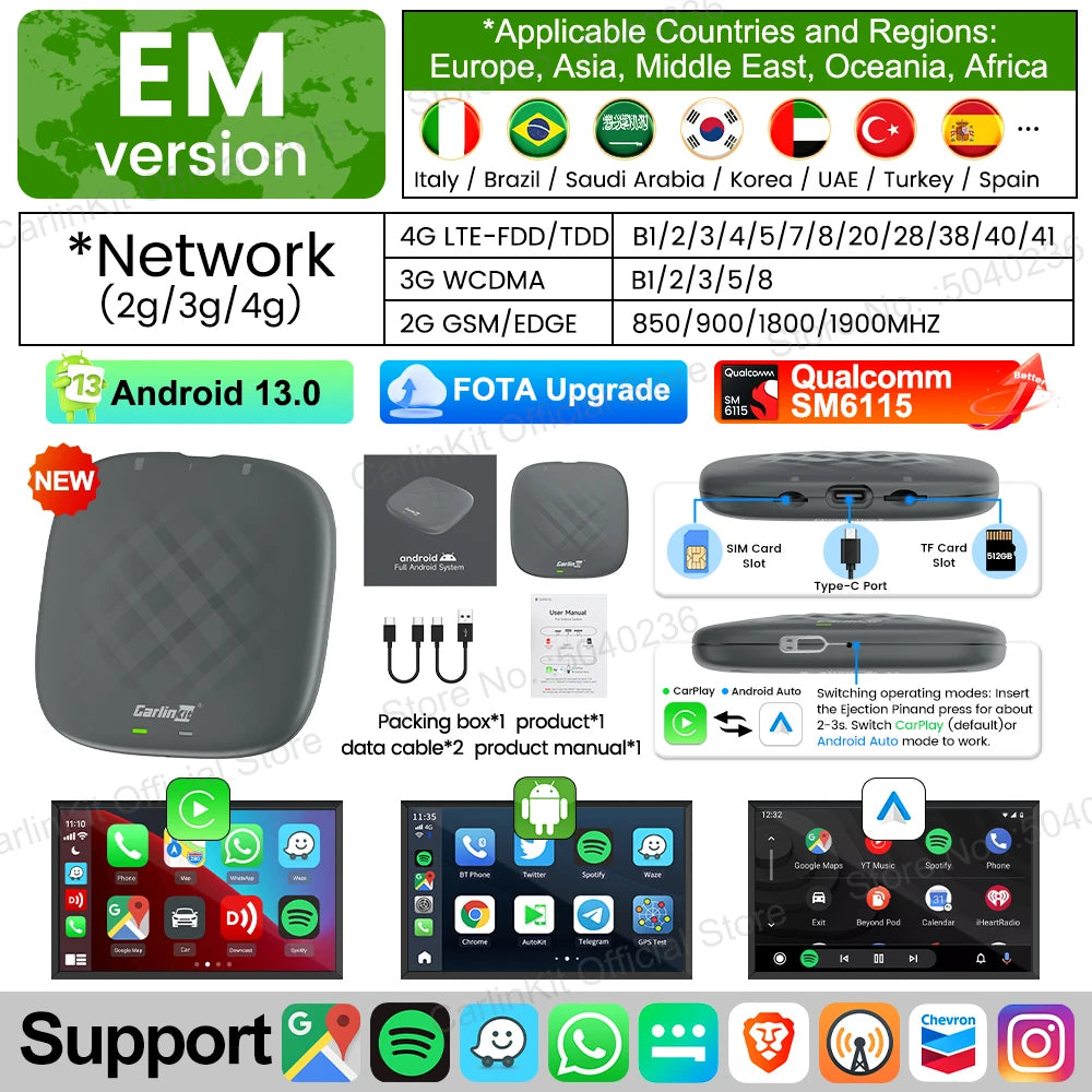 CarlinKit QCM 6115 Wireless CarPlay Android TV Ai Box For Netflix