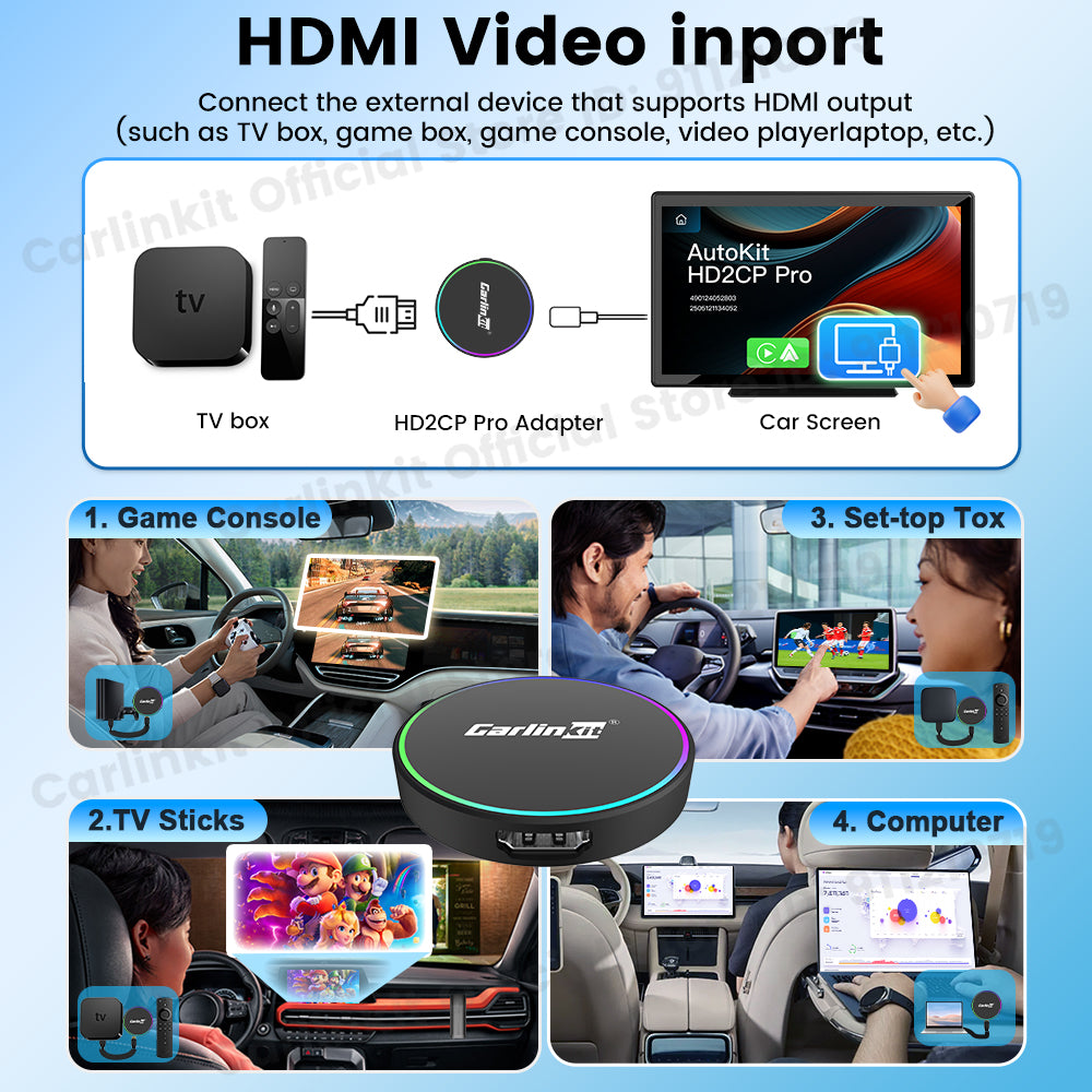 HD2CP Pro CarlinKit 3-In-1 Car Adapter Support HDMI Wireless CarPlay Wireless Android Auto HDMI Video Streaming Box Plug & Play