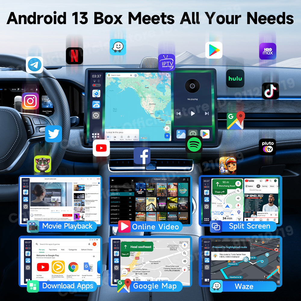 CarlinKit QCM 6125 Android 12 sans fil Carplay Al Box Android Auto HD Dash Cam 1080P 4G + 64G YouTube Netflix Google Play Mini TV Box