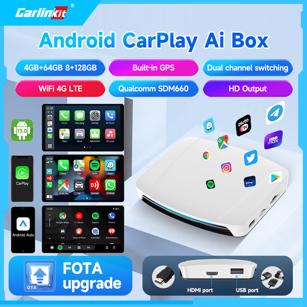 2024 New CarlinKit Android 13 CarPlay AI Box HDMI Wireless CarPlay Android Auto TV Video Box Qualcomm SDM660 8-Core Split Screen