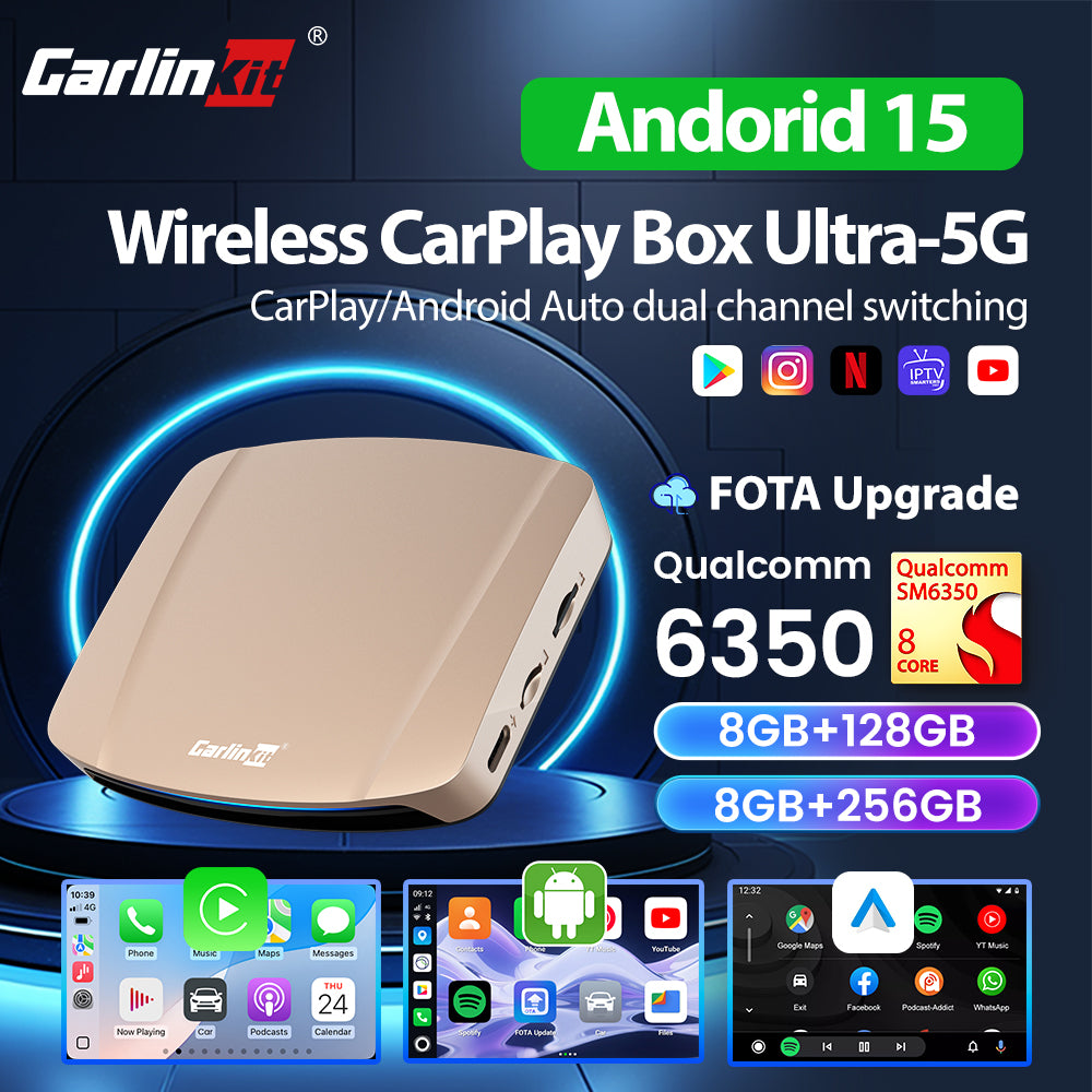 Carlinkit 5G Android 15 AI Box Ultra 8+256G Wireless Carplay Car Streaming Box Android Auto Wireless Adapter Qualcomm SM6350 Support Youtube/Netflix