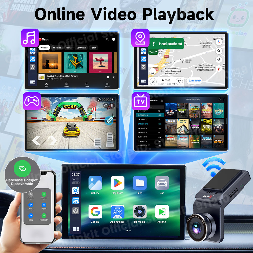 CarlinKit QCM 6125 Android 12 sans fil Carplay Al Box Android Auto HD Dash Cam 1080P 4G + 64G YouTube Netflix Google Play Mini TV Box