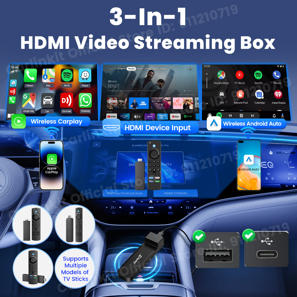 CarlinKit FireDrive Link Pro For Fire TV Stick Support Wireless CarPlay Android Auto HDMI TV Streaming Box Car Entertainment Box