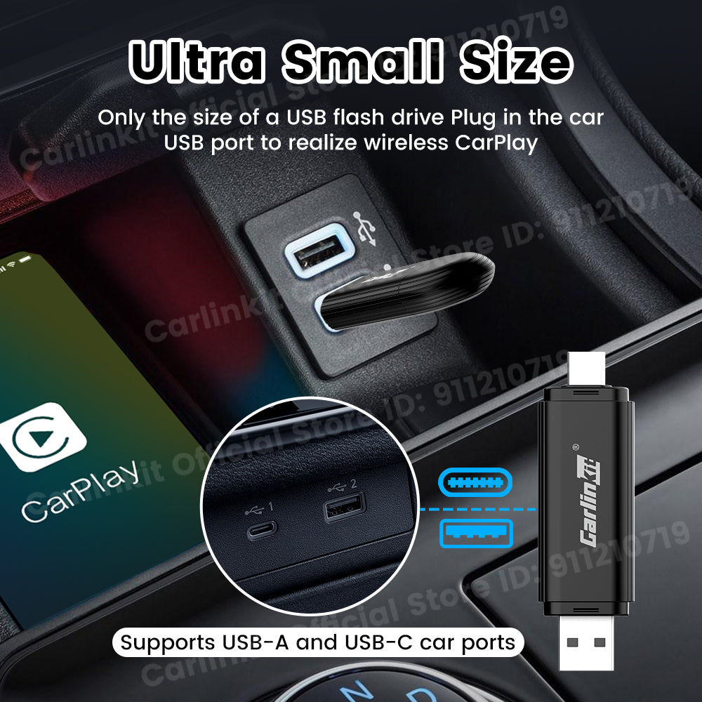 CarlinKit MINI SE Wireless CarPlay Adapter for iPhone Convert Wired to Wireless CarPlay Plug &Play Easy Setup Stable Fast Connect